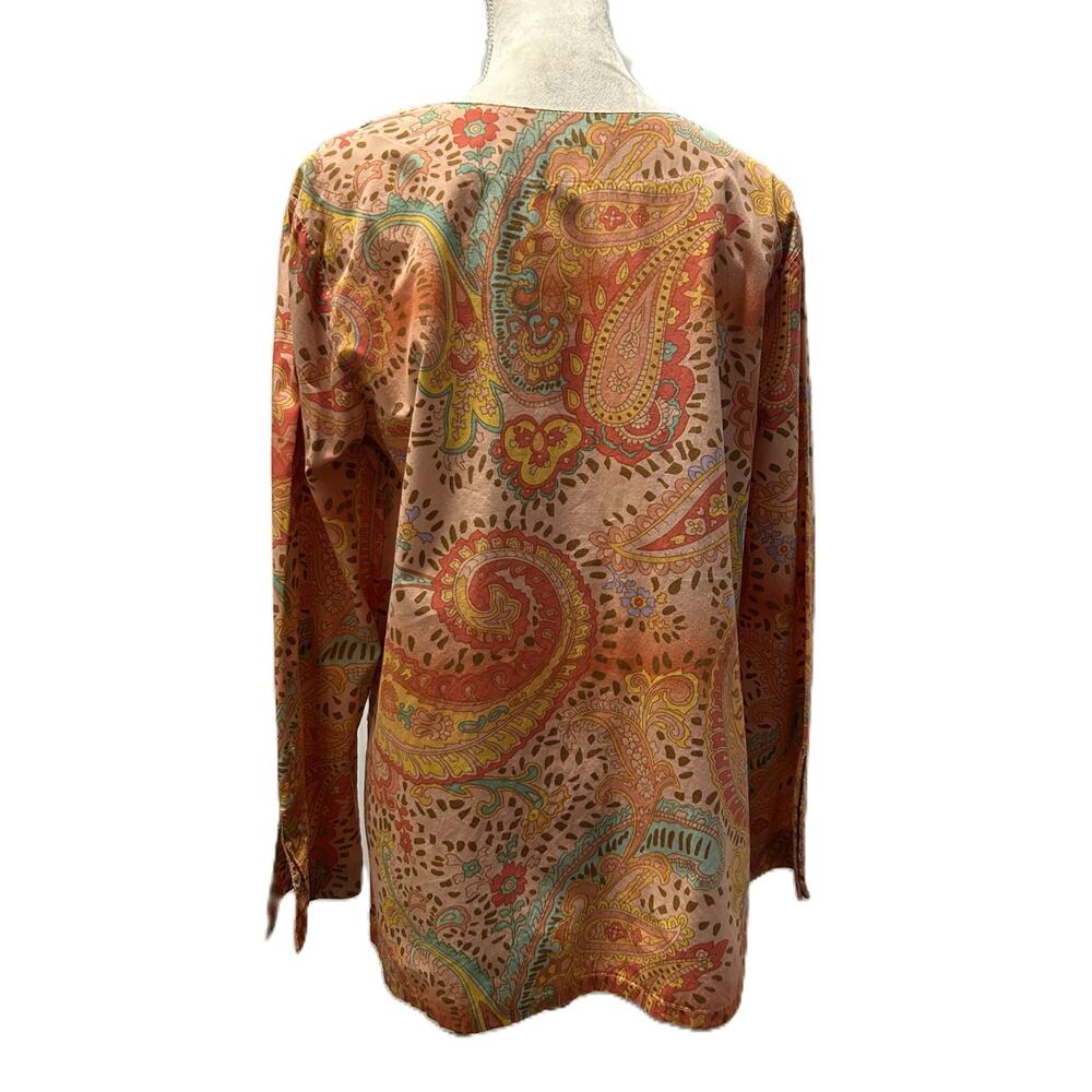 EUC Caroline Long LTD 100% Cotton Paisley Boho Peasant Split-Neck Tunic-Size 10 - Picture 3 of 10